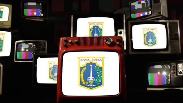 Flag Of Jakarta, Indonesia, and Retro TVs.