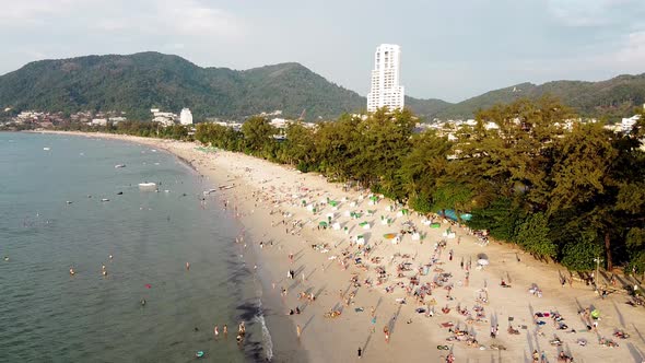 Amazing Aerial View of Patong Beach and Phuket Cityscape at Sunset Thailand