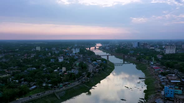 Sylhet City Sunset Bangladesh Aerial Drone Sc07