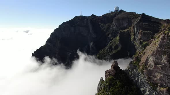 Flying above the clouds at Pico do Arieiro, Madeira, Portugal