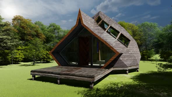 Wooden house concept design in the middle of the forest