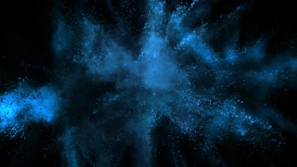 Super Slowmotion Shot of Blue Powder Explosion Isolated on Black Background at 1000Fps