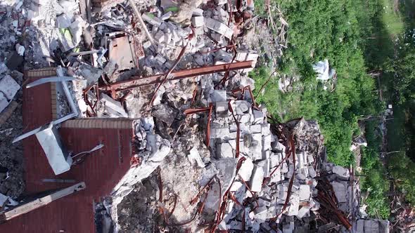 Vertical Video of a Building Bombed During the War in Makariv Ukraine