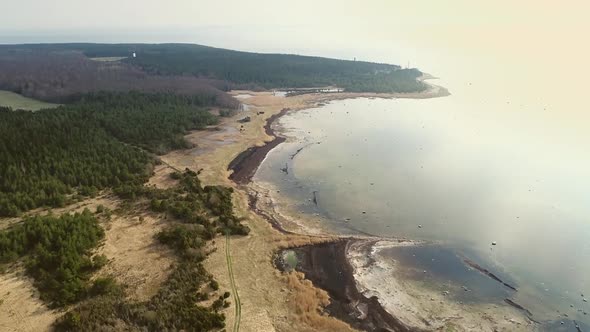 Abstract aerial view of algae beach at wintertime in Forby on the island of Vormsi in Estonia