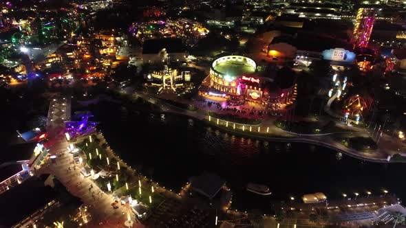 Night landscape of colorful amusement park at downtown Orlando United States