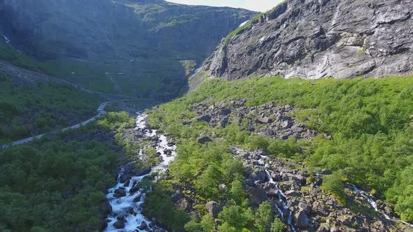 Aerial View of Norwegian Valley Around Trollstigen Road, Norway