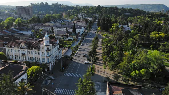 The Center of the City of Sukhum in the Summer at Sunset