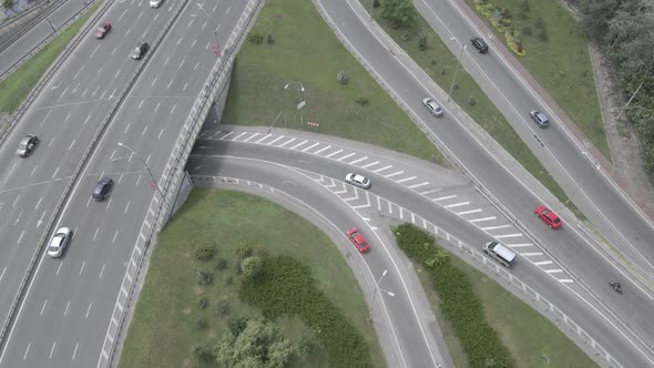 Cars on the Road Aerial View. Kyiv, Ukraine