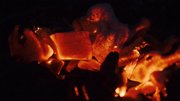 Glowing Charcoal in the Grill at Night