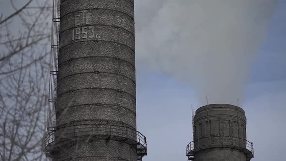 Smoke Comes From the Chimney. Air Pollution. Slow Motion. Ecology. Kyiv. Ukraine