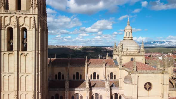 Aerial View of Segovia Cathedral Famous Tourist Attraction in Castile and Leon Spain