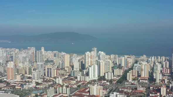 Stunning landscape of coast city of Santos Sao Paulo Brazil. Popular beach.