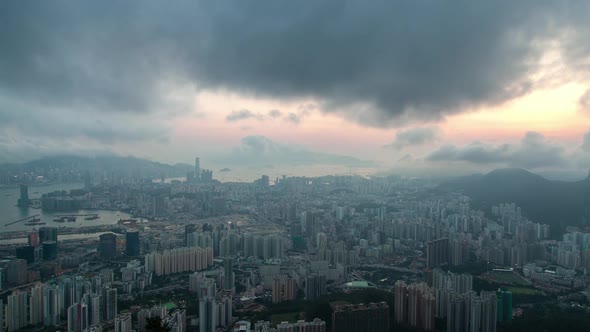 Cityscape Hong Kong City District Under Grey Dense Clouds