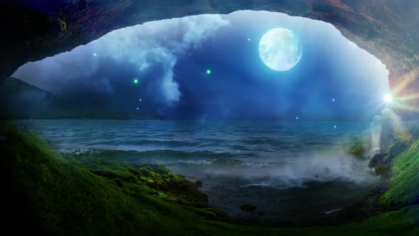 Magic night sky | Moon night background | Fireflies loop