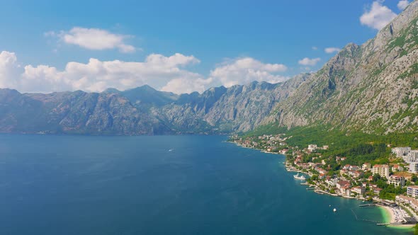 Beautiful Mediterranean Landscape Above Town Perast Kotor Bay in Montenegro