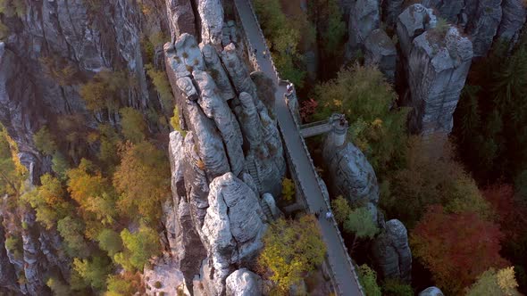 The Bastei Rock Formation and Bridge Crossing the Towering Landmark