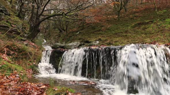 Small waterfall in Wales, autumn season