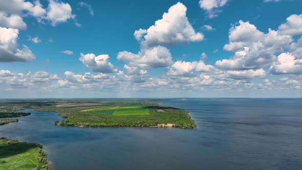 Kakhovka Reservoir with Part of Novovorontsivka Village in Kherson Region