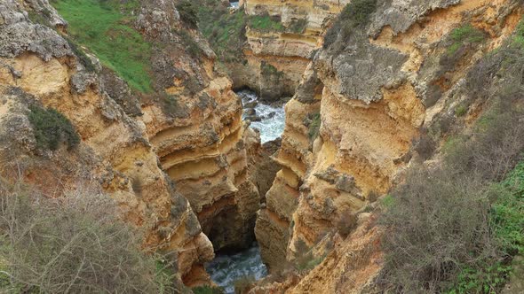 Rock Cliffs and Waves in the Algarve, Portugal