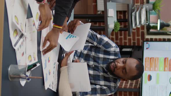 Vertical Video African American Startup Team Doing Teamwork to Create Business