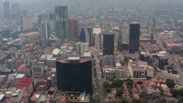 Aerial Drone Tilting Down View of Downtown Cityscape