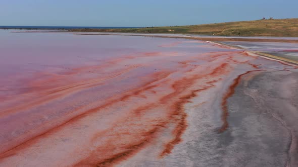 Aerial View of Pink Chokrak Lake in Crimea