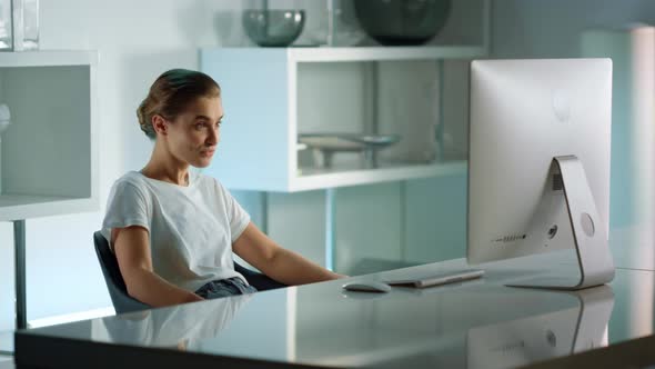 Businesswoman Start Video Call at Home Office