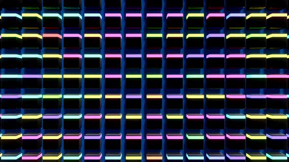 Abstract Loop Background with Cubes Lined Up in Rows on a Plane Neon Lighting of Cubes Smooth