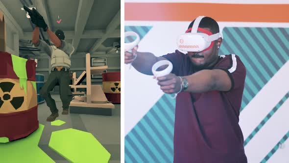 Virtual Game Character and an African Man Playing Him