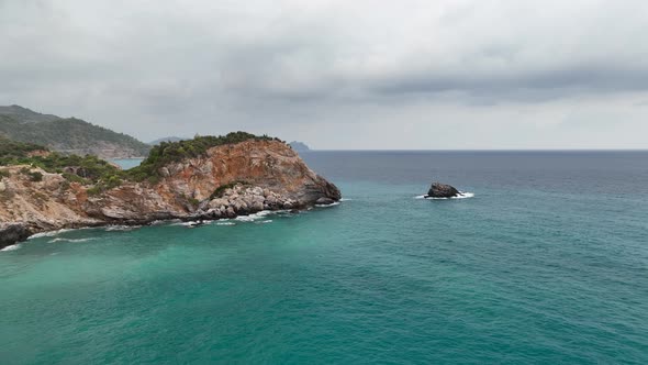 Awesome sea rocky texture aerial view 4 K Turkey Alanya