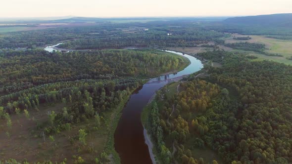 Aerial Video of Mountains Mountain River and Summer Forest