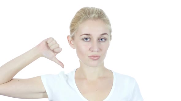 Thumbs Down By Woman, White Background