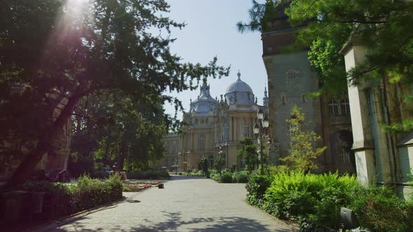 Buildings at Vajdahunyad Castle complex, in Budapest