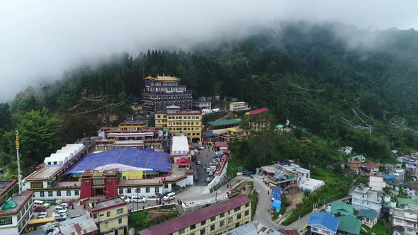 Rumtek Monastery area in Sikkim India seen from the sky