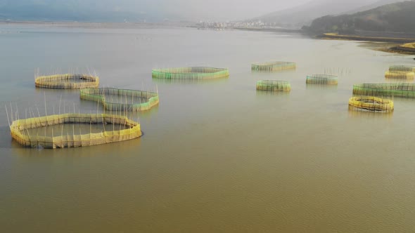 Flying over fishing nets on the coast of China