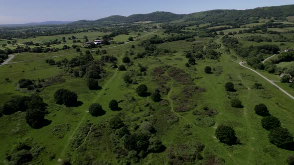 Malvern Hills Castlemorton Common AONB Worcestershire UK Aerial Spring Landscape