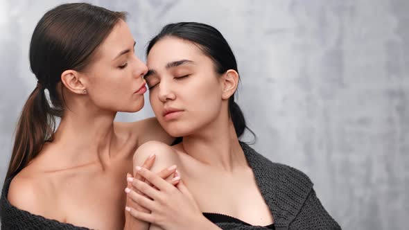 Sexy Female Lgbt Couple Hugging and Kissing Feeling Love