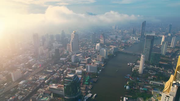 4K : Aerial city view of Bangkok downtown, Flying over Bangkok, Thailand.