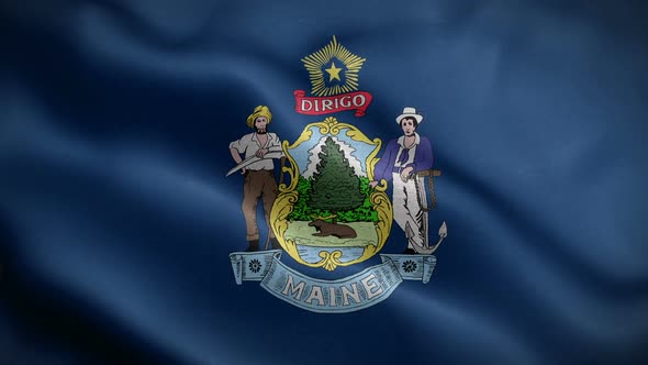 Maine State Flag Blowing In Wind