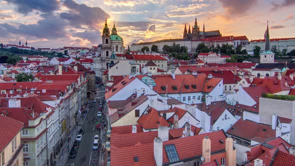 Sunset Behind St Nicolas Timelapse in Mala Strana in Prague