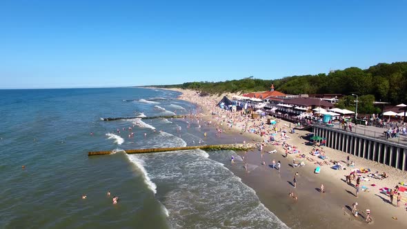 Resting on the beach in Zelenogradsk, top view