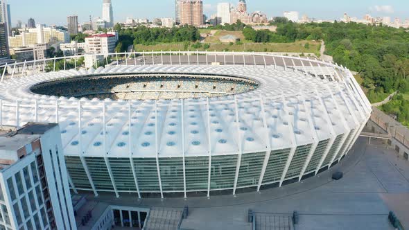 Evening Cityscape Aerial View of Kiev Olympic Stadium June 2019