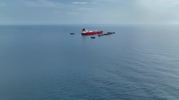 Gas tanker sails out to sea aerial view 4 K Turkey Alanya