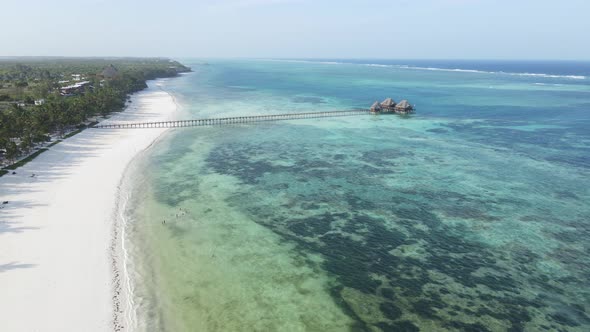 Aerial View of the Indian Ocean Near the Shore of the Island of Zanzibar Tanzania Slow Motion