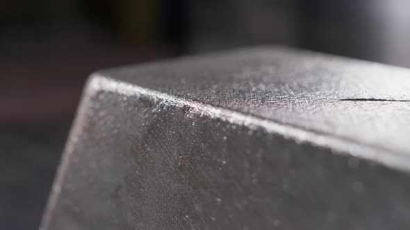 Close Up at the Edges of Processed and Polished Silver Bar at the Factory