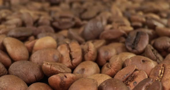 Closeup Dolly Shot Of Roasted Coffee Beans