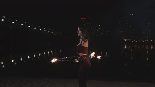 Redhead Firegirl Twisting Fire Hula Hoop By River