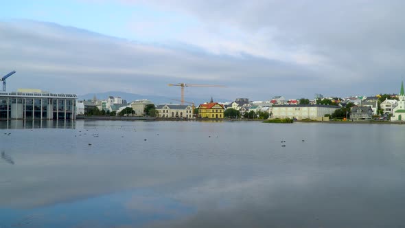 Cityscape of Reykjavik Near Tjornin Lake