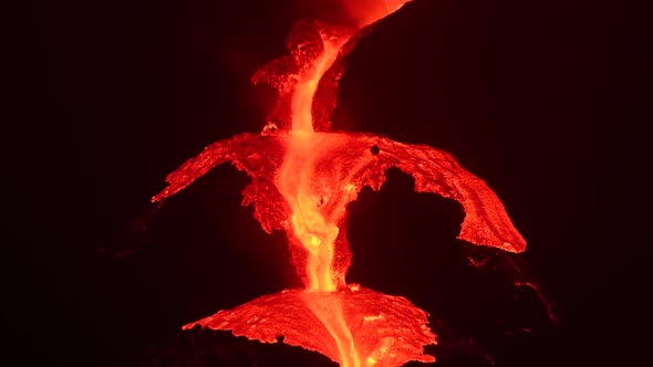 Night sky over erupting volcano in Spain