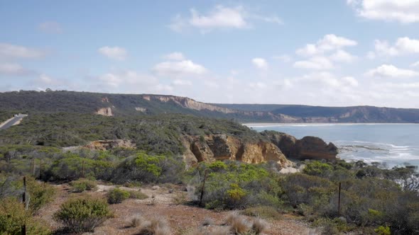 Coastal scenic views along the Great Ocean Road Australia. Views display Point Addis and Bells Beach